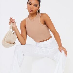 (A4) PrettyLittle Thing Oatmeal Rib Racer Neck‎ Tank, Size 12, NWT